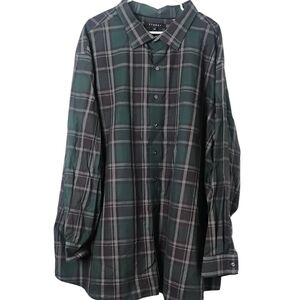 SYNRGY Big & Tall 4xl Green & Black Plaid Long sleeve Collar Button Men's Shirt